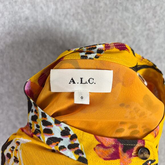 A.L.C. Yellow Floral Jen Silk Long Sleeve Mini Dress Size 0 - Picture 8 of 9